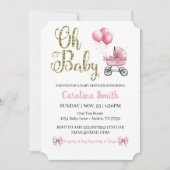 Invitation Oh Baby Pink Stroller Gold Parties scintillant Bab (Devant)