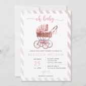 Invitation Oh Baby Pink Stroller Pram Girl Baby shower (Devant)