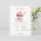 Invitation Oh Baby Pink Stroller Pram Girl Baby shower (Debout devant)