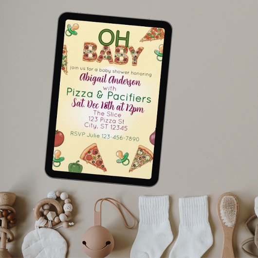 Invitation Oh Baby, Pizza & Pacifiers Baby Shower