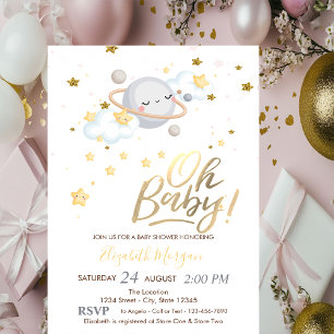 Invitation Oh Baby Planet Nuages Étoiles Baby shower