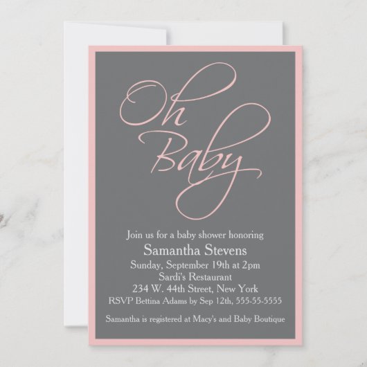 Invitation Oh Baby Posh Baby shower pour fille (Devant)