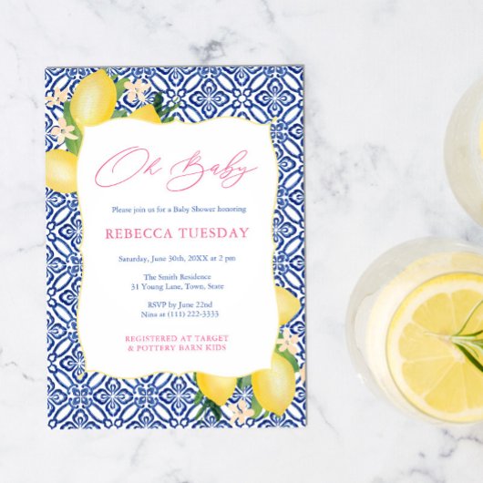 Invitation Oh Baby Positano Lemons Fille Rose Baby shower