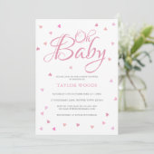 Invitation Oh Baby Pretty Rose Hearts Baby shower Parsemer (Debout devant)