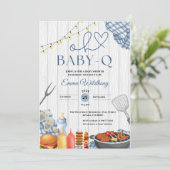 Invitation Oh Baby-Q Baby shower Garçon Rustique BBQ (Debout devant)