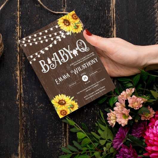 Invitation Oh Baby-Q Baby Shower Rustic Sunflower BBQ