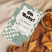 Invitation Oh Baby! Retro Checkered Sage Green Baby Shower 