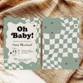 Invitation Oh Baby! Retro Checkered Sage Green Baby Shower 