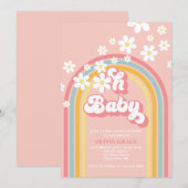 Invitation Oh Baby Retro Rainbow Daisy Baby shower (Devant / Derrière)