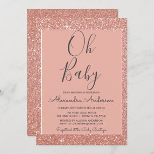 Invitation Oh Baby - Rose de Parties scintillant Gold
