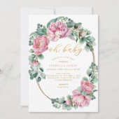 Invitation Oh Baby rose et or Floral fille Baby shower Invi (Devant)