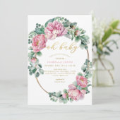 Invitation Oh Baby rose et or Floral fille Baby shower Invi (Debout devant)