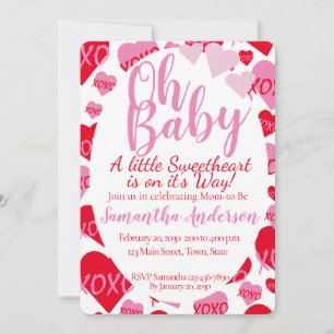 Invitation Oh Baby rose rouge amoureux Baby shower blanc