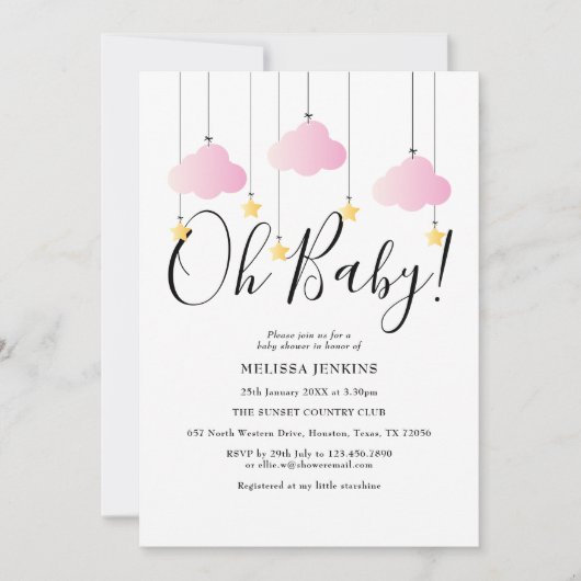 Invitation Oh Baby rose Twinkle Baby shower Twinkle Sprinkle (Devant)