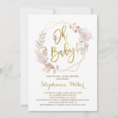 Invitation Oh Baby rougit et baby shower or (Devant)