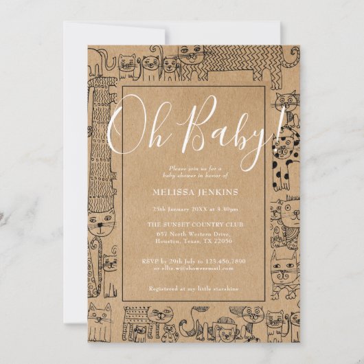 Invitation Oh Baby Rustic Cats Baby shower (Devant)