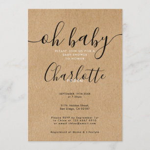 Invitation Oh Baby Rustic Kraft Baby shower / Saupoudrer