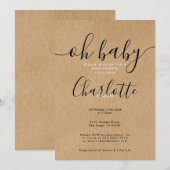 Invitation Oh Baby Rustique Kraft Fête de Naissance / Baptême (Devant / Derrière)