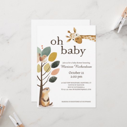 Invitation Oh Baby Safari Animaux Baby shower (Devant/Arrière en situation)
