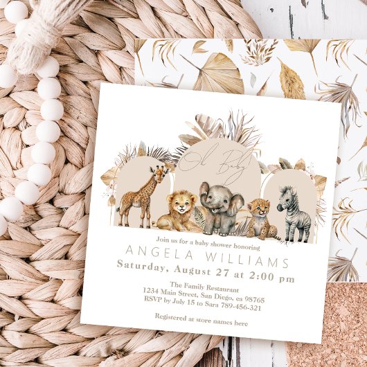 Invitation Oh Baby Safari Animaux Boho Baby shower