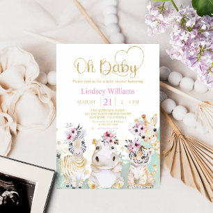 Invitation Oh Baby Safari Wild One Zoo Animaux Baby shower