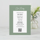 Invitation Oh Baby Sage Baby shower vert QR Code Script (Debout devant)