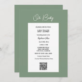 Invitation Oh Baby Sage Baby shower vert QR Code Script (Devant / Derrière)