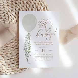 Invitation Oh Baby Sage Balloon Vert Baby shower Eucalyptus