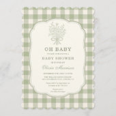 Invitation Oh Baby Sage Green Gingham Baby Shower (Devant)