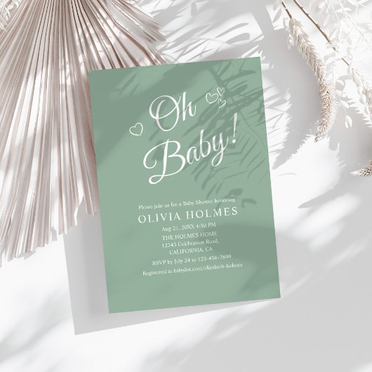 Invitation "Oh Baby" Sage Vert Moderne Baby shower minimalist