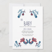 Invitation Oh Baby Scandinavian Birds Folk Art Couples Douche (Devant)