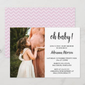 Invitation Oh Baby Script Baby shower rose Photo Chevron (Devant / Derrière)
