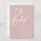 Invitation Oh Baby Script Dusty Rose Baby shower photo (Devant)