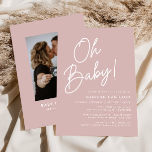 Invitation Oh Baby Script Dusty Rose Baby shower photo