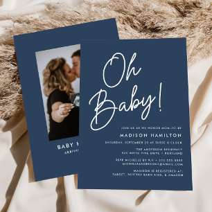 Invitation Oh Baby Script Navy Baby shower photo