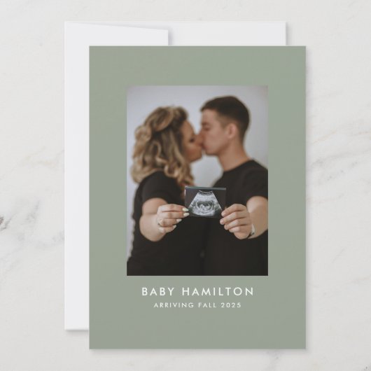 Invitation Oh Baby Script Sage Baby shower photo vert (Dos)