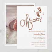 Invitation Oh Baby Script tendance Baby shower neutre genre (Devant / Derrière)