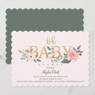 Invitation Oh Baby shower Aquarelle Floral Blush Rose Jardin