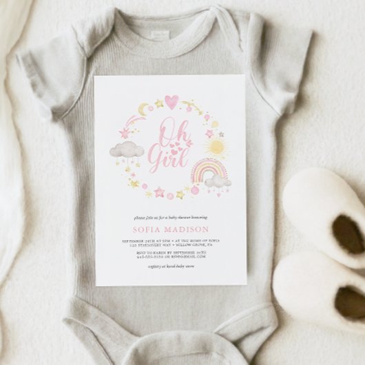 Invitation Oh Baby shower Arc-en-ciel de cadre de fille Boho