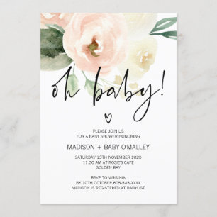 Invitation Oh Baby shower Baby Girl Blush Pink Flores