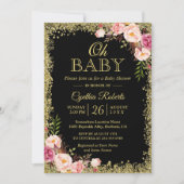 Invitation Oh Baby shower - Black Gold Parties scintillant ro (Devant)