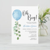 Invitation Oh Baby shower Bleu Garçon (Debout devant)
