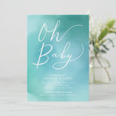 Invitation Oh baby shower bleu turquoise moderne d'aquarelle (Debout devant)