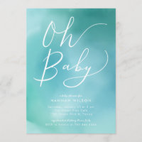 Oh baby shower bleu turquoise moderne d'aquarelle