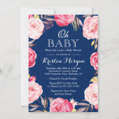 Invitation Oh Baby shower Botanique Floral Wreath Navy bleu (Devant)