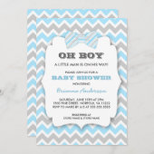 Invitation OH baby shower Bowtie GARY / chevron gris bleu (Devant / Derrière)