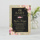 Invitation Oh Baby shower brillant Parties scintillant or éti (Debout devant)