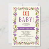 Invitation Oh Baby shower couleur violet et orange (Devant)