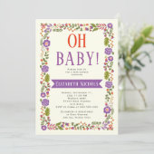 Invitation Oh Baby shower couleur violet et orange (Debout devant)