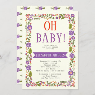 Invitation Oh Baby shower couleur violet et orange
